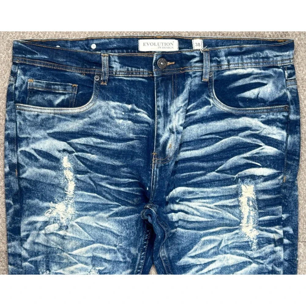 Evolution In Design Men's Distressed Slim Fit‎ 5 Pocket Denim Jeans Size 38x34